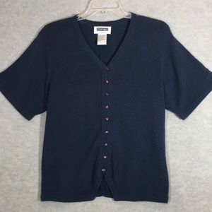 PROPHECY Silk Blend XL Knit Top with Flattering V Neck and Pearlized Buttons